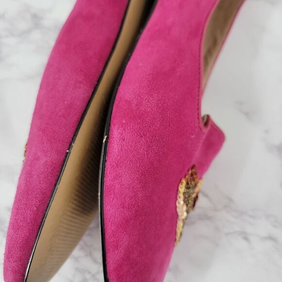 Talbots Ryan Raspberry Novelty Pink Suede Flats with Gold Sequin Heart Detail - Picture 9 of 12